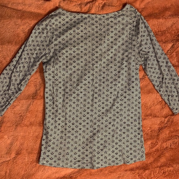 Zara Top White & Black Stripes Stars SZ Large 3/4 sleeve - Picture 5 of 5